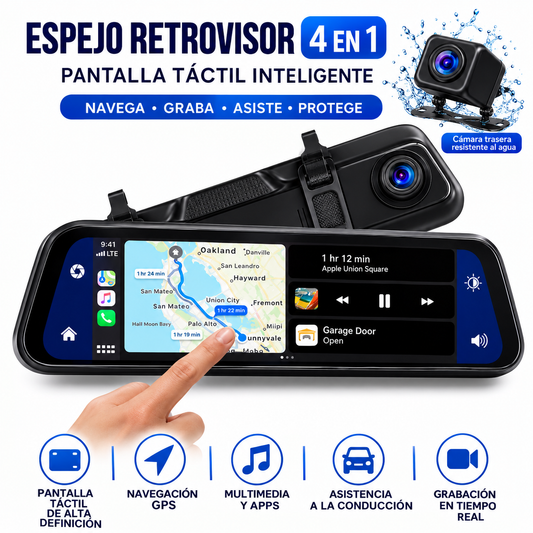 Espejo retrovisor 4 en 1 con pantalla táctil